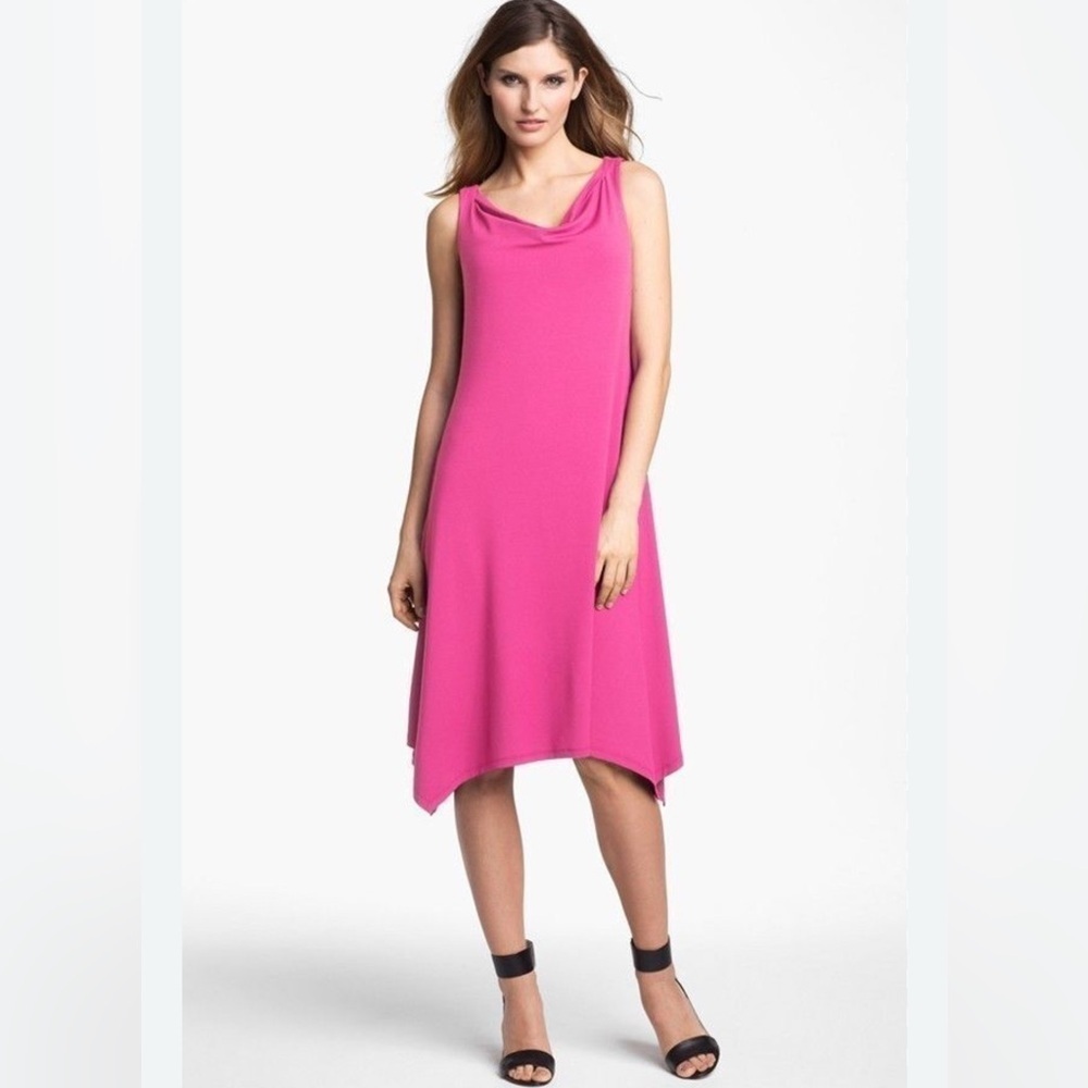 Eileen Fisher Viscose Jersey Hanker Hem LOTUS Dress M Pink